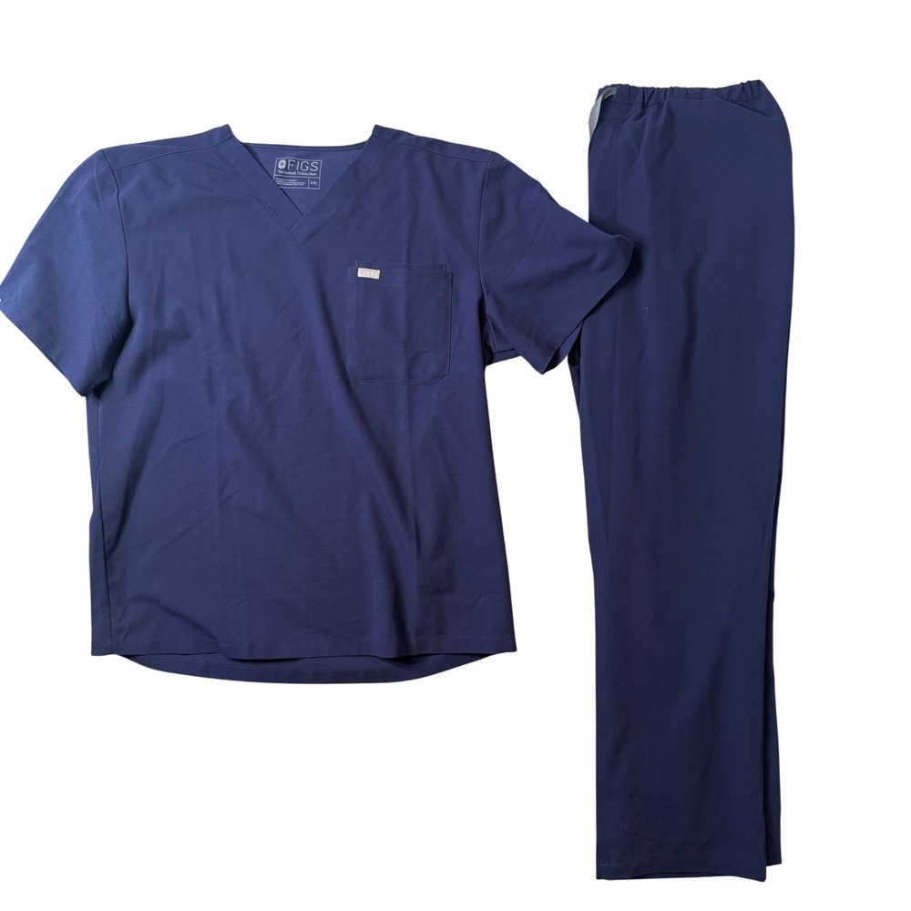 FIGS Navy Blue Scrub Set Mens Leon Scrub Top XXL Pisco Straight Leg Pants XL